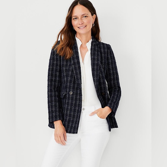 Ann Taylor Jackets & Blazers - Ann Taylor Double Breasted Tweed Textured Blazer Jacket Blue Size 6